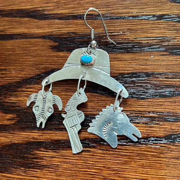 Sterling Silver Cowgirl Earrings with Turquoise - Picture 5 of 5